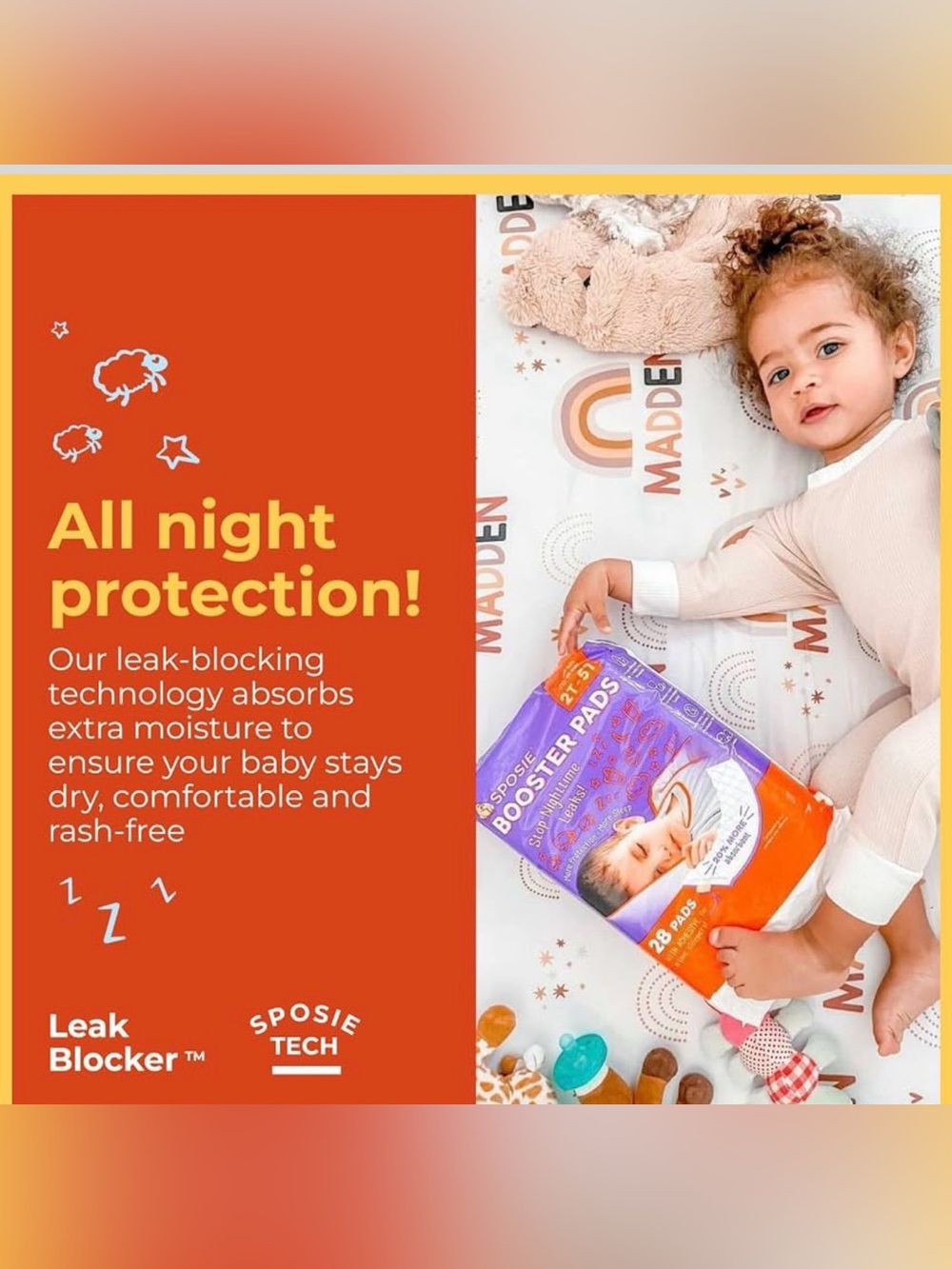 SPOSIE Booster Pads with Adhesive for Overnight Diaper Leak Protection-84 ct - Picture 2 of 4